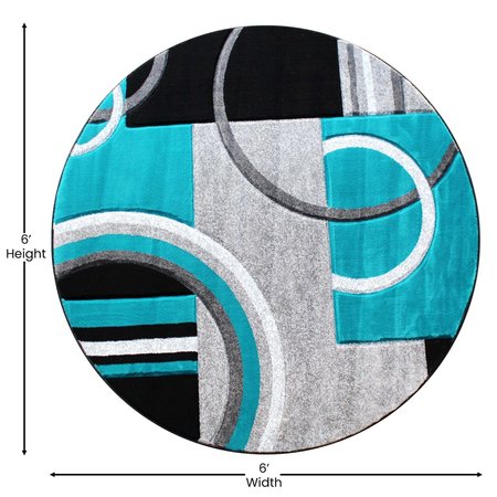 Flash Furniture Turquoise 5' x 5' Geometric Abstract Area Rug KP-RG953-55-TQ-GG